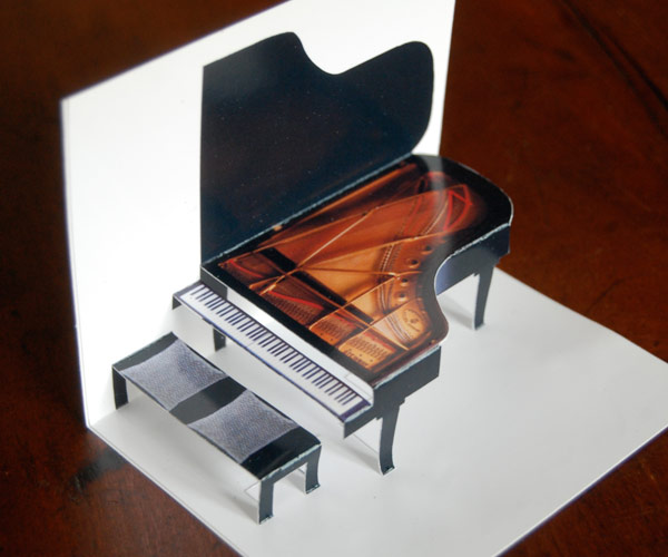 Grand piano printable pop-up card is easy to make