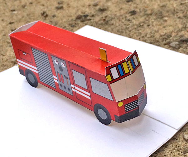 Printable fire truck paper toy or popup card